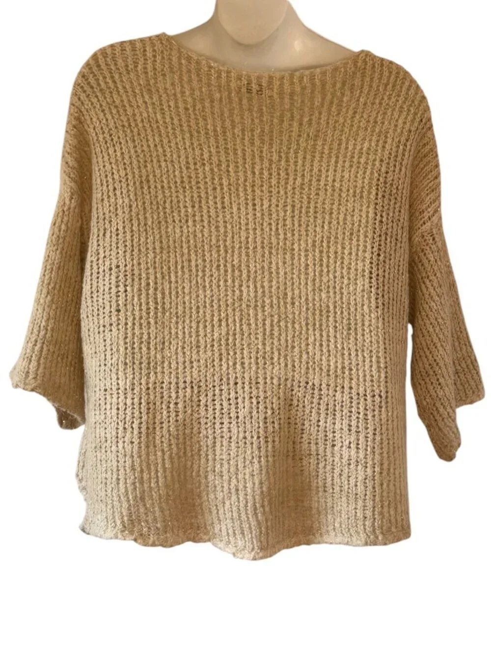 Gigi Moda Ampio Knit Sweater Open Weave Beige Mohair Dolman Oversized Italy OS